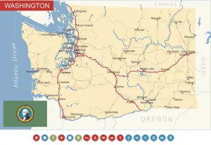 Highly Detailed Washington State Print Map USA Reference