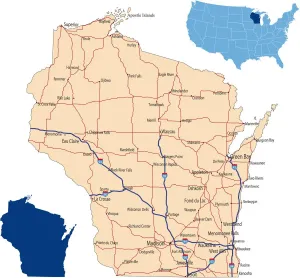 Map Illustrations For Sale Prints: Wisconsin road map