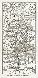 Map of The Wye from Ross to Monmouth, Herefordshire, England Victorian Engraving, 1840 Map of The Wye from Ross to Monmouth, Herefordshire, England Victorian Engraving, 1840