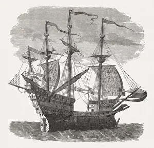 Mary Rose, warship of English King Henry VIII, woodcut, 1880 Mary Rose, warship of English King Henry VIII, woodcut, 1880