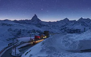 Matterhorn with Gornergrat train station with stars Matterhorn with Gornergrat train station with stars