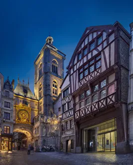 Medieval building and clock on Gros Horloge street in Rouen, France Medieval building and clock on Gros Horloge street in Rouen, France