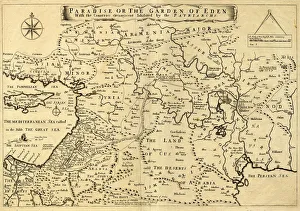 Middle East Ancient Map, Garden of Eden, 1675 Middle East Ancient Map, Garden of Eden, 1675