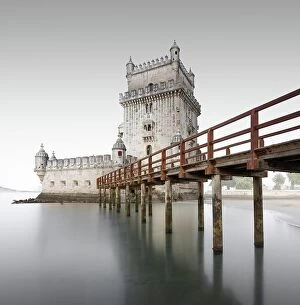 Simplicity in Focus: A Minimal Art Photography Collection: Minimalist long exposure in the square of the Torre de Belem on the river Tejo in Lisbon, Portugal