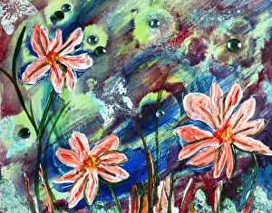 Mixed media flowers, butterflies and fireflies Mixed media flowers, butterflies and fireflies