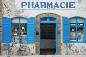 Morocco, Essaouira, pharmacy with blue shutters Morocco, Essaouira, pharmacy with blue shutters