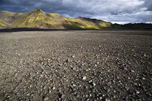 Moss-covered mountains and a lava desert, landscape near Lake Langisjor, Highland, Iceland, Europe Moss-covered mountains and a lava desert, landscape near Lake Langisjor, Highland, Iceland, Europe