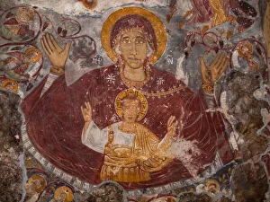 Mural of Mother of God and baby Jesus in Sumela Monastery near Trabzon, Turkey Mural of Mother of God and baby Jesus in Sumela Monastery near Trabzon, Turkey