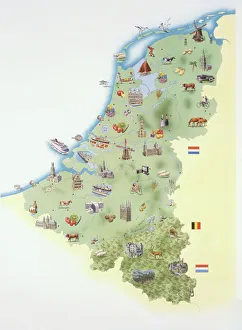 Netherlands, map showing distinguishing features and landmarks Netherlands, map showing distinguishing features and landmarks