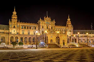 Night view of Plaza de Espana, Seville, Spain Night view of Plaza de Espana, Seville, Spain