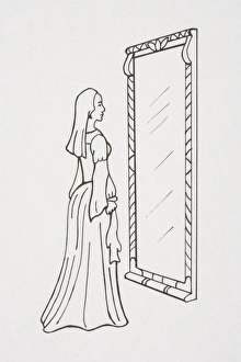 Noblewoman standing in front of mirror, casting no reflection Noblewoman standing in front of mirror, casting no reflection