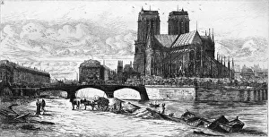 <b class=qtipBold><figcaption>Notre Dame</figcaption></b><br>circa 1850: Notre Dame cathedral seen from the edge of the river Seine in Paris. Etching by Charles Meryon (Photo by Hulton Archive/Getty Images) Notre Dame