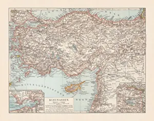 Old topographic map of Asia Minor (Turkey), lithograph, published 1897 Old topographic map of Asia Minor (Turkey), lithograph, published 1897