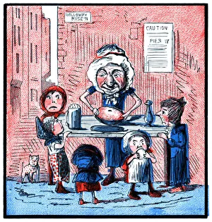 Old woman making pies (Victorian cartoon) Old woman making pies (Victorian cartoon)