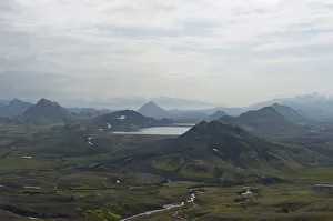 Panoramic mountain landscape at Alftavatn lake, Laugavegur trekking route, Highlands, Sudurland, Iceland Panoramic mountain landscape at Alftavatn lake, Laugavegur trekking route, Highlands, Sudurland, Iceland