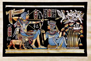Papyrus Depicting Tutankhamon Hunting Birds Papyrus Depicting Tutankhamon Hunting Birds