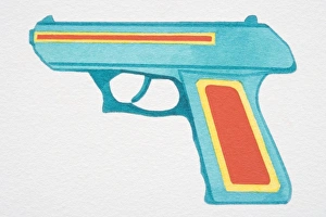 Pistol with red and yellow pattern, side view Pistol with red and yellow pattern, side view