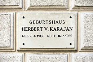 Plaque at the birthplace of the conductor Herbert von Karajan, Salzburg, Salzburg State, Austria Plaque at the birthplace of the conductor Herbert von Karajan, Salzburg, Salzburg State, Austria