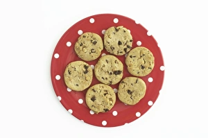Plate of chocolate chip cookies, directly above Plate of chocolate chip cookies, directly above
