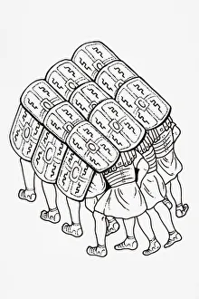 Platoon of Soldiers formed into a testudo (tortoise), used as protection Platoon of Soldiers formed into a testudo (tortoise), used as protection