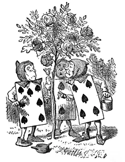 Three playing cards standing by a tree - Alice in Wonderland 1897 Three playing cards standing by a tree - Alice in Wonderland 1897