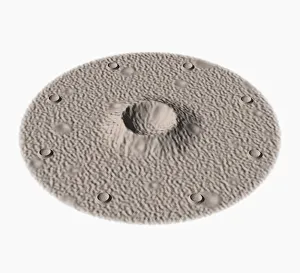 Primary crater surround by a ring of secondary craters, digital illustration Primary crater surround by a ring of secondary craters, digital illustration