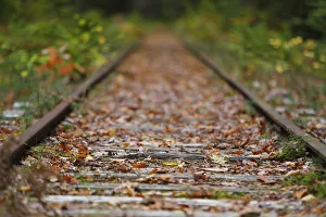 Railroad tracks in autumn, New Hampshire, USA Railroad tracks in autumn, New Hampshire, USA
