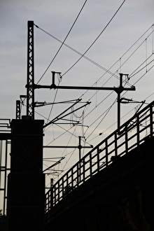 Railway bridge at sunset, Berlin, Germany, Europe Railway bridge at sunset, Berlin, Germany, Europe