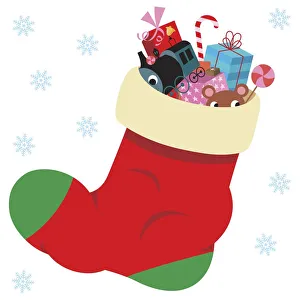 Red Christmas stocking filled with presents Red Christmas stocking filled with presents