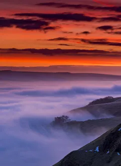 Red Dawn over Peveril Castle in the English Peak District. UK Red Dawn over Peveril Castle in the English Peak District. UK