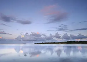 African Beach Landscapes Prints: Reflected clouds in shoreline estuary system, St Lucia, Kwazulu-Natal, South Africa