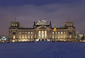 Reichstag building at night, winter, Tiergarten locality, Berlin, Germany, Europe Reichstag building at night, winter, Tiergarten locality, Berlin, Germany, Europe