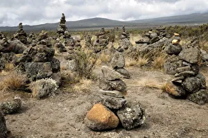 Rocks piled (cairns) on Shira Plateau, Kilimanjaro National Park, Lemosho trail Rocks piled (cairns) on Shira Plateau, Kilimanjaro National Park, Lemosho trail
