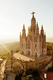 Sagrat Cor church at Tibidabo mountain at sunset, Barcelona, Catalonia, Spain Sagrat Cor church at Tibidabo mountain at sunset, Barcelona, Catalonia, Spain