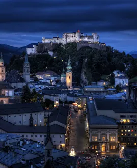 Salzburg and the Castle at Blue Hour Austria Salzburg and the Castle at Blue Hour Austria