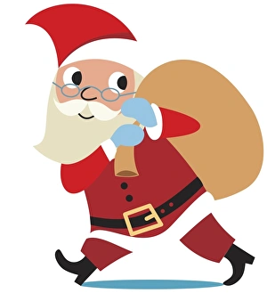 Santa Claus walking with sack flung over his shoulder, side view Santa Claus walking with sack flung over his shoulder, side view