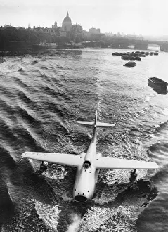 Saunders Roe A1; jet flying boat is towed to Westminster Saunders Roe A1; jet flying boat is towed to Westminster