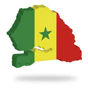 Shape and national flag of Senegal, levitating, 3D computer graphics Shape and national flag of Senegal, levitating, 3D computer graphics