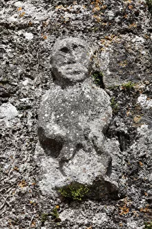 Detail Collection: Sheela-na-Gig on the church wall of Killinaboy, Burren, County Clare, Ireland, Europe