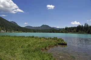 The shimmering green Lake Hintersee, Ramsau bei Berchtesgaden, Berchtesgadener Land District, Upper Bavaria, Bavaria The shimmering green Lake Hintersee, Ramsau bei Berchtesgaden, Berchtesgadener Land District, Upper Bavaria, Bavaria