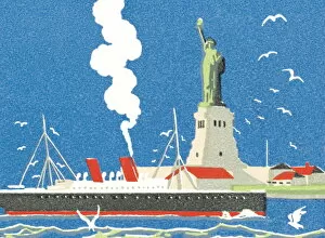 Images Dated 25th August 2003: Ship passing Statue of Liberty