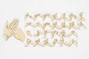 Sign language hand positions for all letters of the alphabet, front view Sign language hand positions for all letters of the alphabet, front view