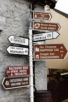 Signpost in Quin, County Clare, Ireland, Europe Signpost in Quin, County Clare, Ireland, Europe