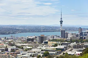 Skyline of Auckland with Skytower and Takapuna at the rear, Mount Eden, Auckland, Auckland Region, New Zealand Skyline of Auckland with Skytower and Takapuna at the rear, Mount Eden, Auckland, Auckland Region, New Zealand