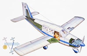 Small, fixed-wing aircraft, cross-section, elevated view Small, fixed-wing aircraft, cross-section, elevated view