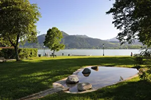 Small park on the lakeside promenade, Tegernsee lake, Upper Bavaria, Bavaria, Germany, Europe Small park on the lakeside promenade, Tegernsee lake, Upper Bavaria, Bavaria, Germany, Europe