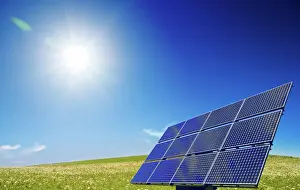 Eco Friendly Energy Prints: Solar panel with sun