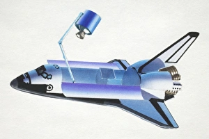 Space shuttle circling the earth, side view Space shuttle circling the earth, side view
