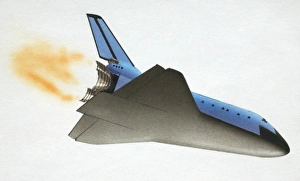 Space shuttle turning tail-first to return Earth, side view Space shuttle turning tail-first to return Earth, side view