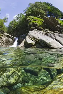 Valle Verzasca Landscape Prints: Split screen view, Verzasca River, Lavertezzo, Valle Verzasca, Canton Ticino, Switzerland